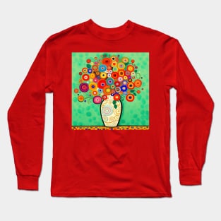 Cute Abstract Flowers in a Decorative White Vase Still Life Painting Long Sleeve T-Shirt